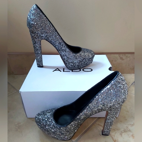Aldo Shoes - Aldo Silver Glitter Platform Heels